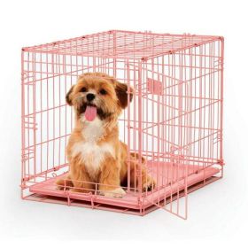 Newly Enhanced MidWest iCrate Folding Metal Dog Crate, Divider Panel, Floor Protecting feet, Leak-Proof Dog Pan , 24L x 18W x 19H (Color: pink)